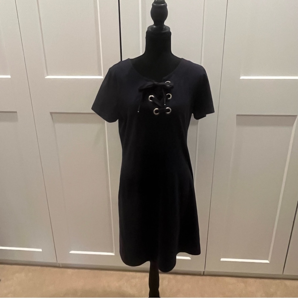 Calvin Klein Short Sleeve Knit Dress in Black